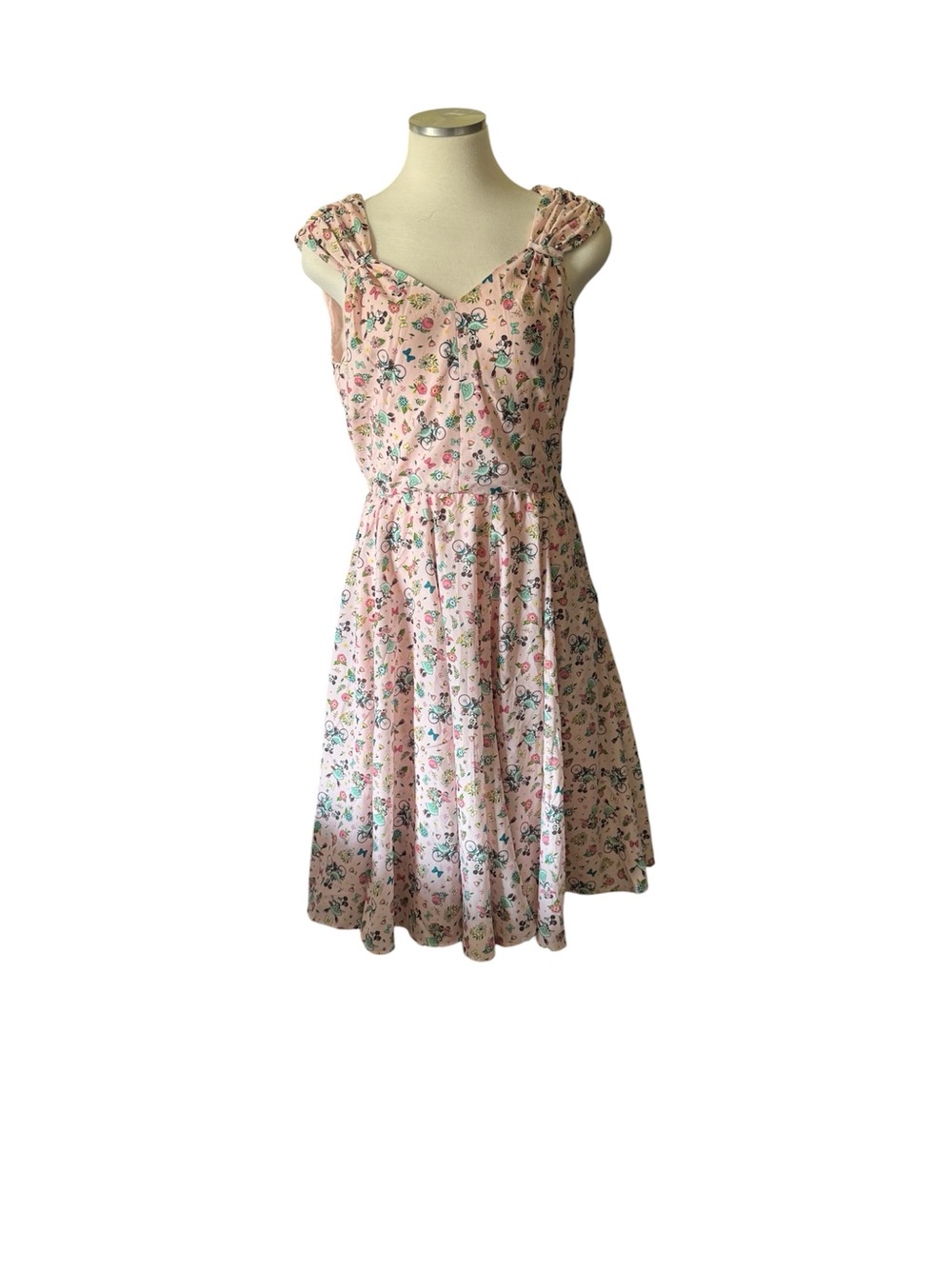 Disney Dress shop Pink Floral V-Neck Ruffle Strap Midi Dress